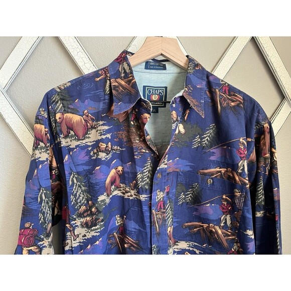 Rare! Vtg Chaps Ralph Lauren Mens XL Button Down Long Sleeve Shirt Outdoors Bear - Picture 2 of 10